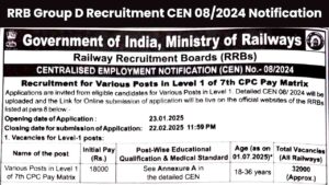 RRB Group D Recruitment 2025 Notification